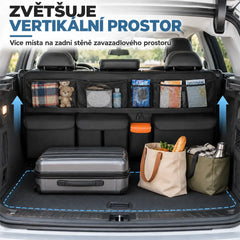 Závěsný organizér do kufru auta , uvolní podlahu kufru, kompatibilní s SUV a rodinnými auty, barvy černá a šedá.
