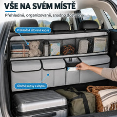 Závěsný organizér do kufru auta , uvolní podlahu kufru, kompatibilní s SUV a rodinnými auty, barvy černá a šedá.