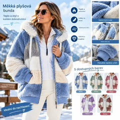 ❄️ Nová dámská teplá bunda (model 2026) – se zesílenou fleecovou podšívkou, kontrastními pruhy, kapucí, zapínáním na zip a kapsami; volný střih; velikosti S–5XL.