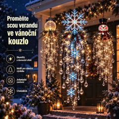 🔥 DNES SLEVA 50 % 🎅 Vánoční závěsná LED lampa se sněhovou vločkou a křišťálem | Kouzelná záře na verandu ✨