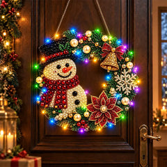 🎄 Vánoční věnec k vlastnímu sestavení s kamínky, perlami a LED světýlky! Odolný akrylový základ · 9 svátečních motivů · Dokonalá dekorace na dveře, stěny i okna · Dárek od srdce!