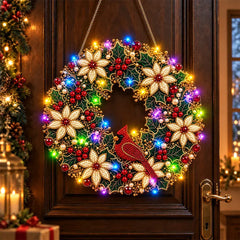 🎄 Vánoční věnec k vlastnímu sestavení s kamínky, perlami a LED světýlky! Odolný akrylový základ · 9 svátečních motivů · Dokonalá dekorace na dveře, stěny i okna · Dárek od srdce!